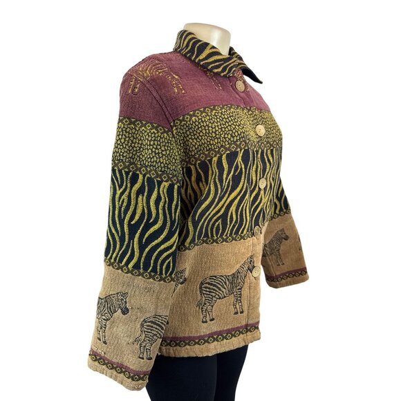 Sag Harbor Womens Multicolor Zebra Print Button-Up Jacket Sz 10 - Picture 2 of 7